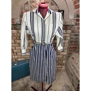 Shirt dress 1980s striped navy white
